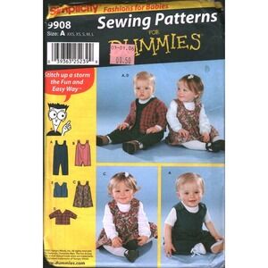 Simplicity 9908 Babies Romper Jumper Jacket Vest Sewing Pattern For‎ Dummies xs